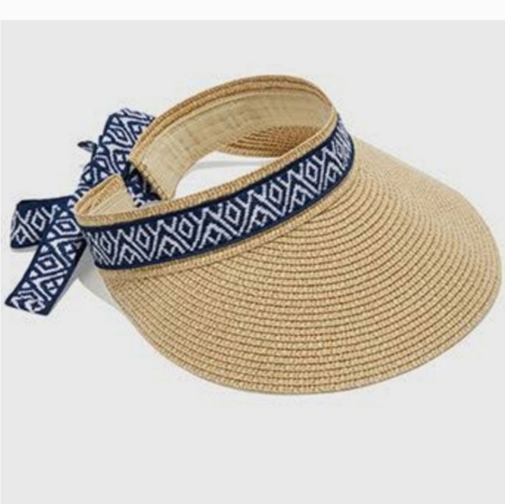 SEA & GRASS Visor with Blue and White Ribbon One Size